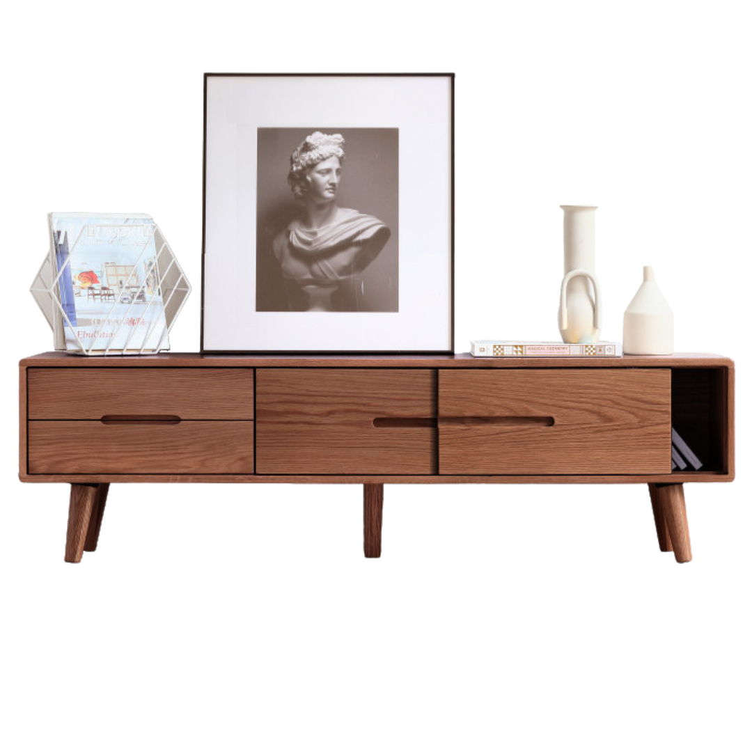 Oak Solid Wood TV Stand Sliding Doors: