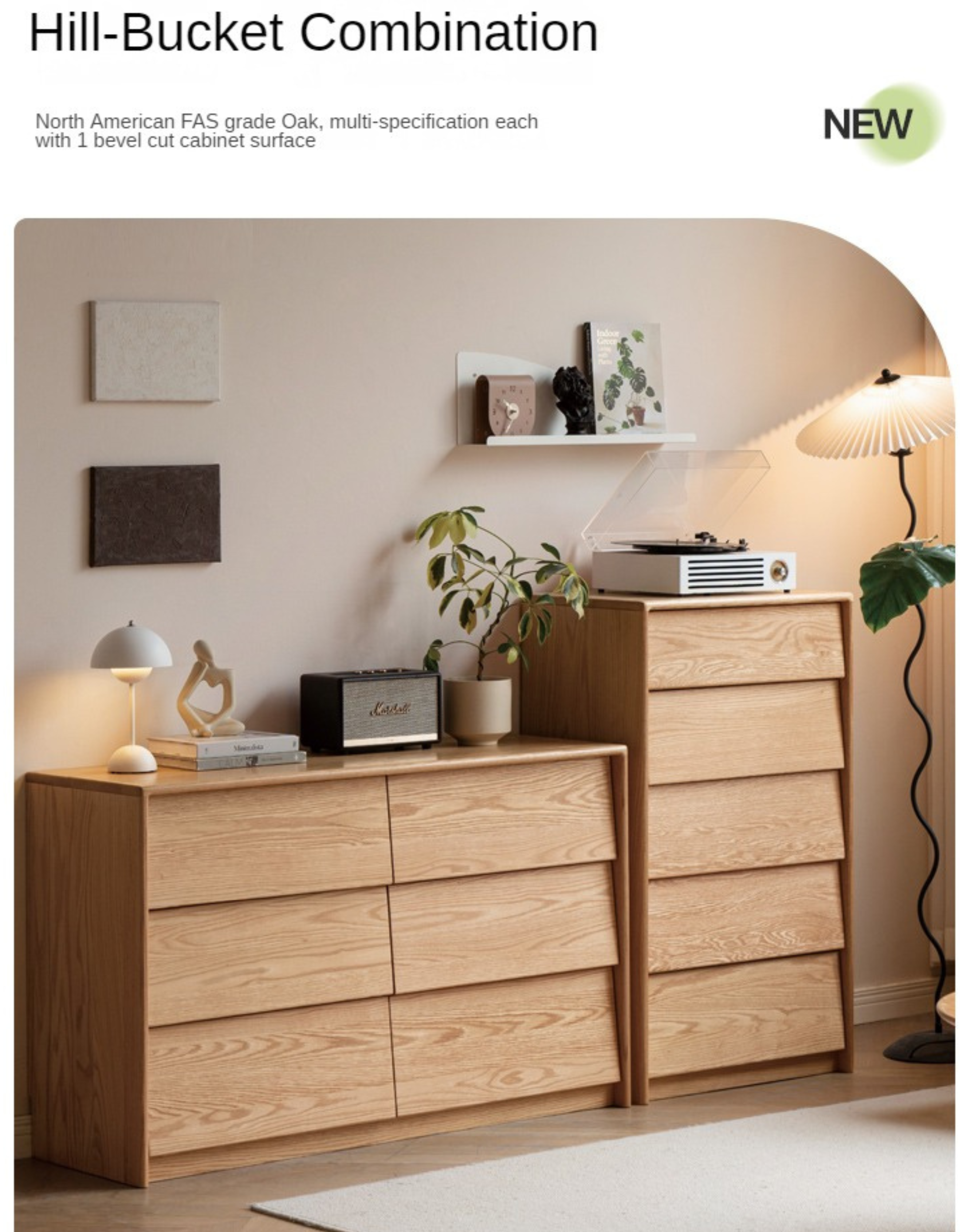 Ash, Oak Solid Wood Slanted Surface Chest of Drawers