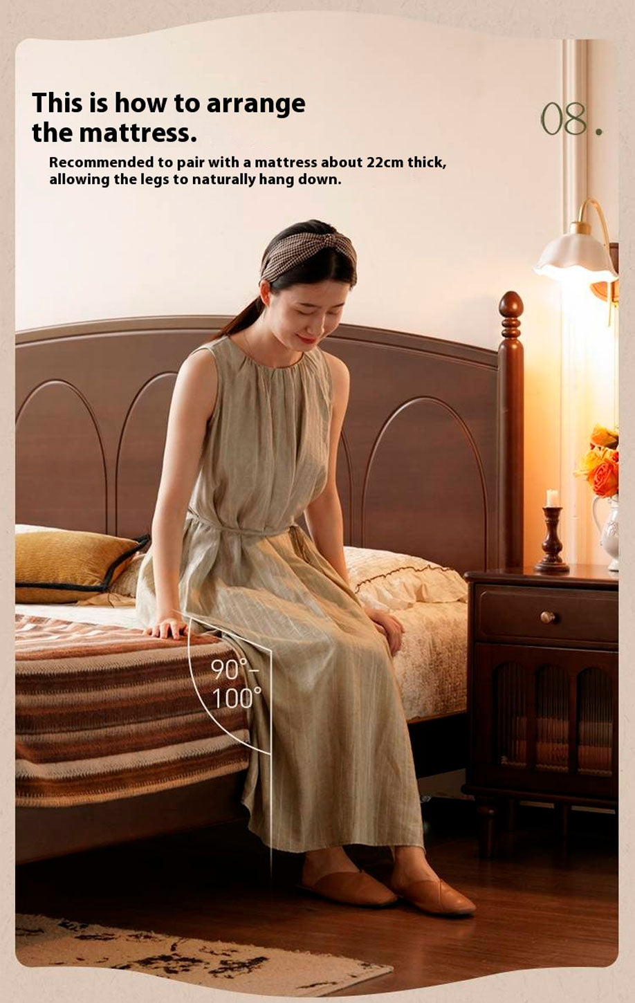 Poplar Solid Wood French Retro Bed