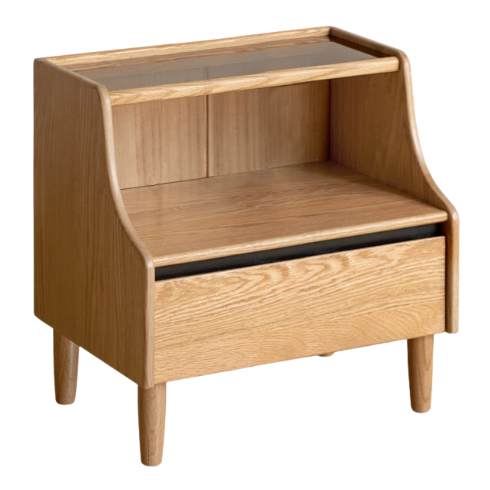 Oak Solid Wood, Solid Rubberwood Glass Nightstand