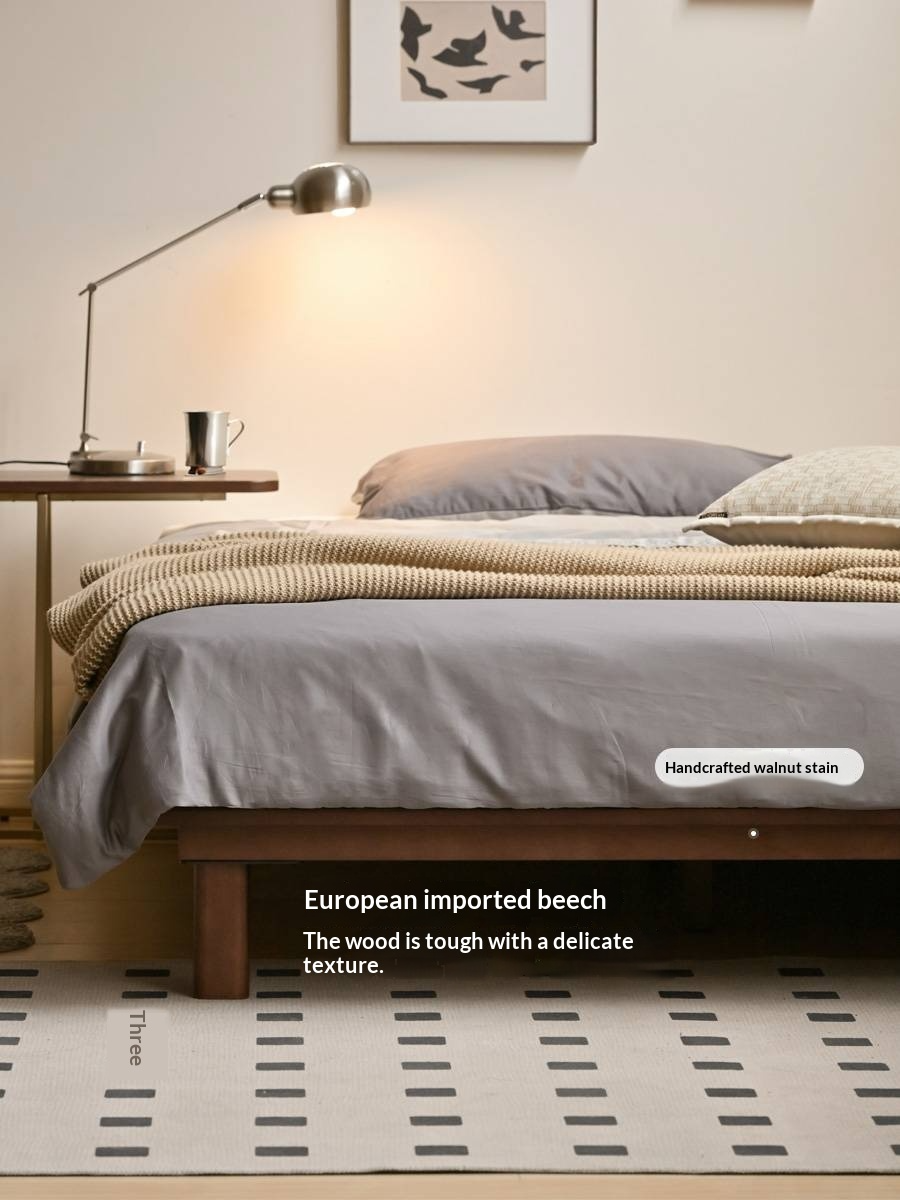 Beech Solid Wood Platform Bed, Headboard-Free Bed