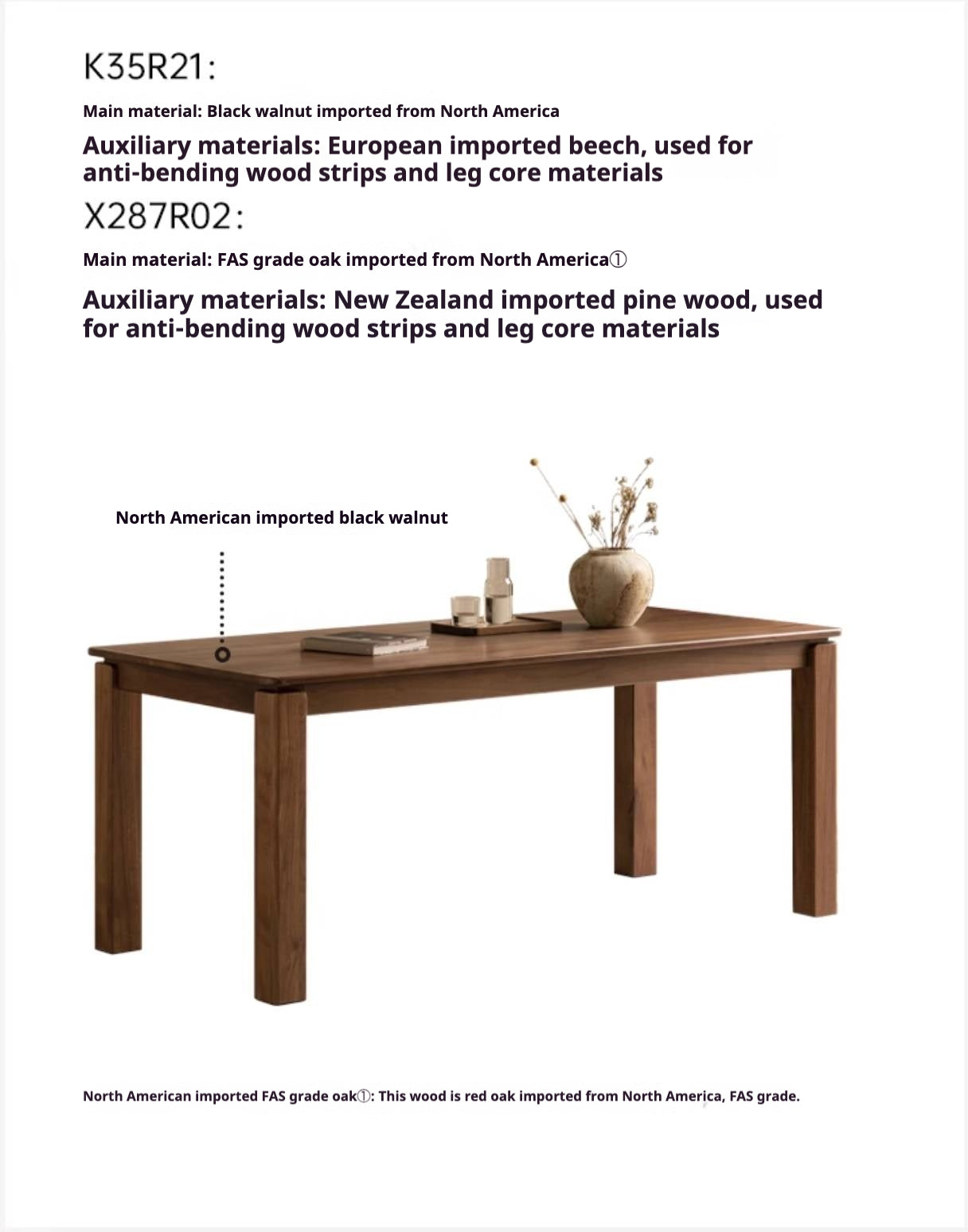 Black Walnut, Oak, Ash Solid Wood Large Board Dining Table