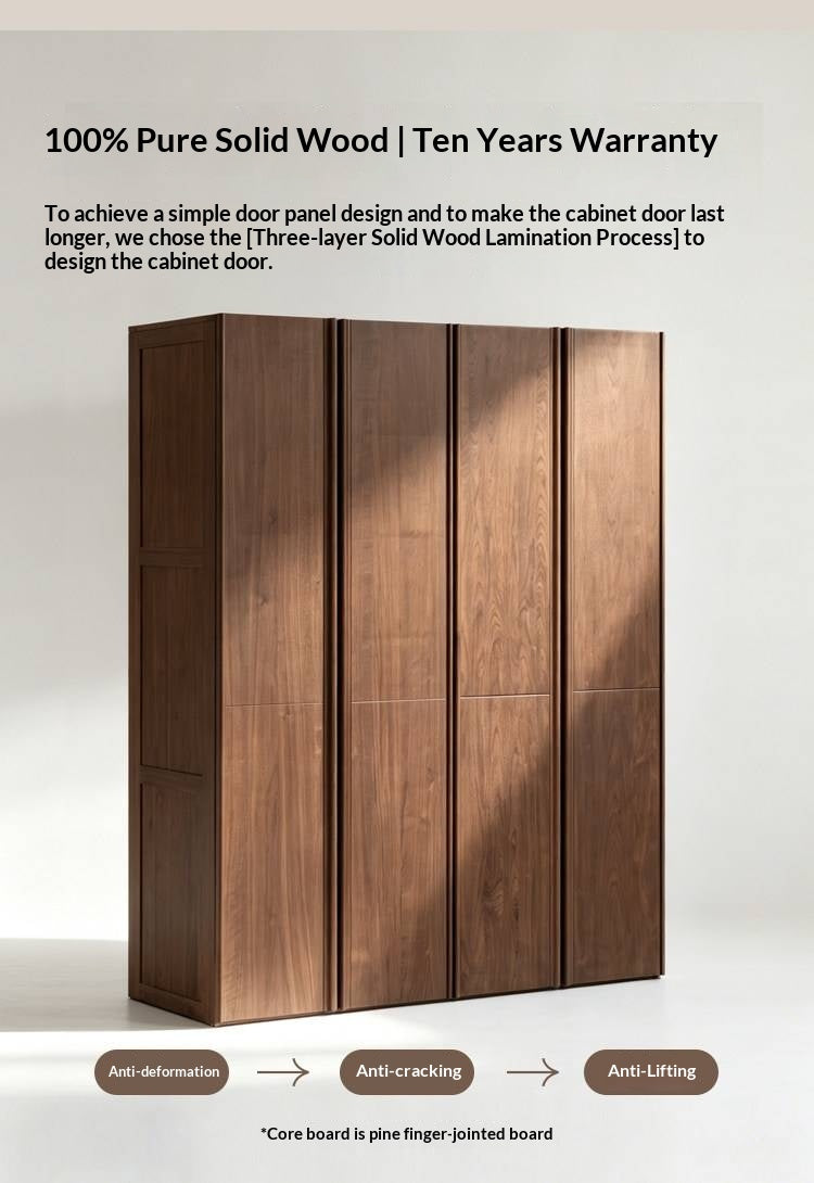 Black Walnut Solid Wood Wardrobe with Italian Light Luxury Style and Double Doors