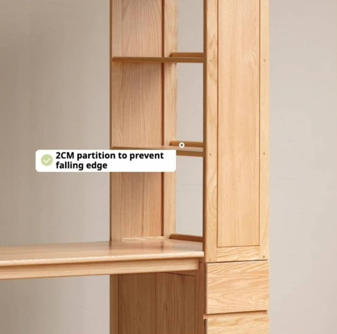 Oak Solid Wood Desk with Bookshelf and Drawer