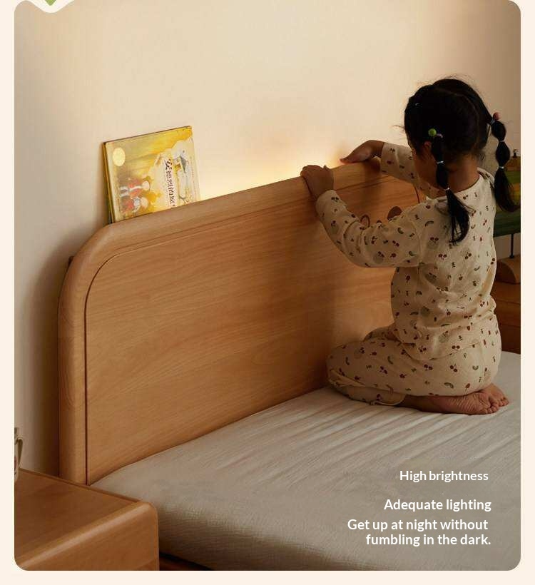 Beech Solid Wood Kids Platform Bed with Night Light