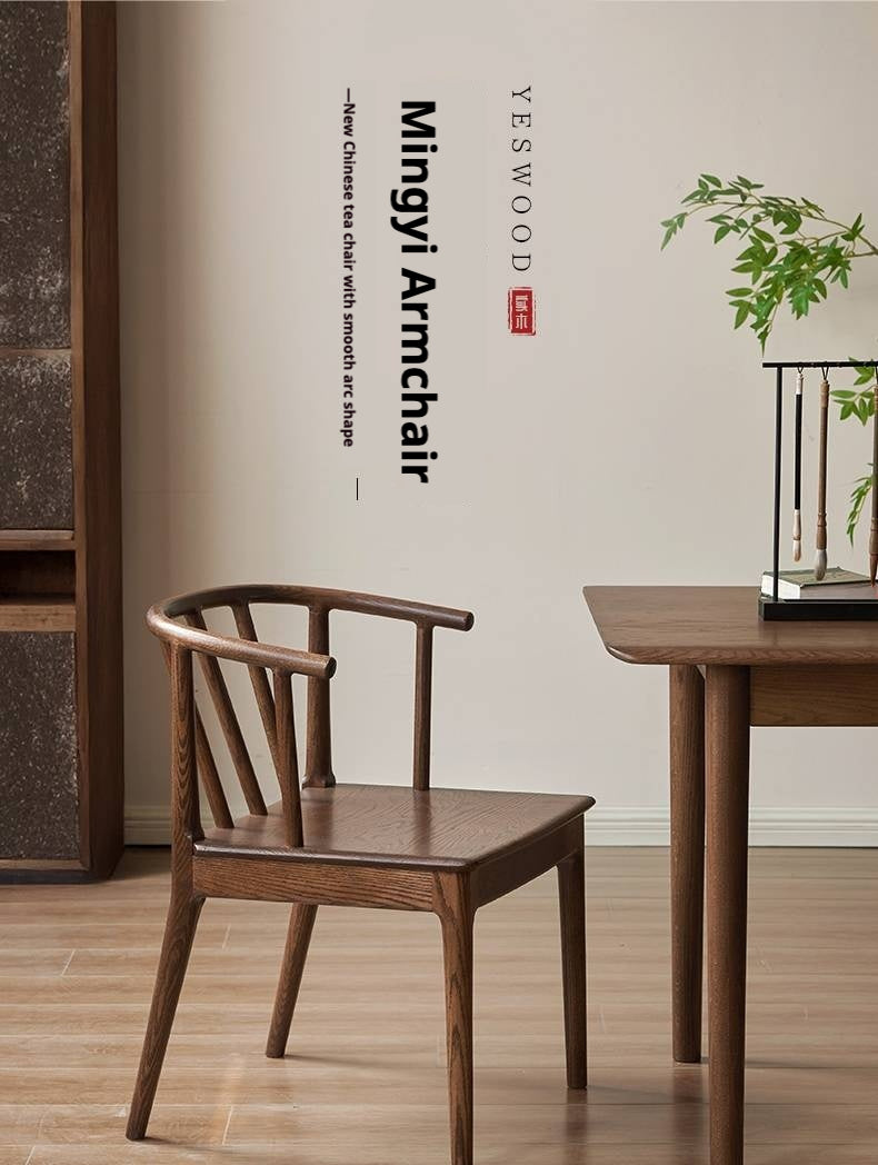 Oak, Black Walnut Solid Wood Round Tea Chair