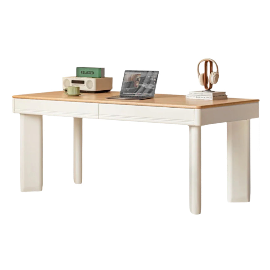 Oak, Poplar Solid Wood Modern Cream Style Computer With Drawer.
