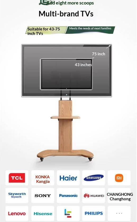 Oak Solid Wood TV Stand, Mobile Floor to Floor TV Cabinet.