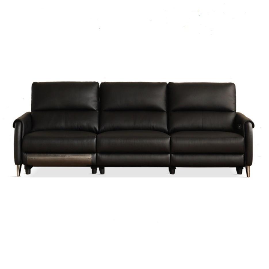 Leather Top Layer Yellow Cowhide Black Multifunctional Electric Sofa,