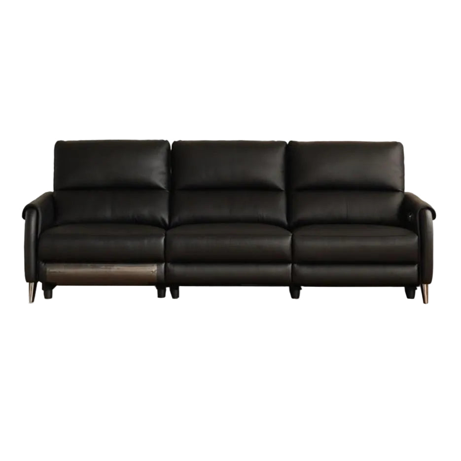 Genuine leather zero-wall electric recliner sofa with high backrest, deep cushioned seats