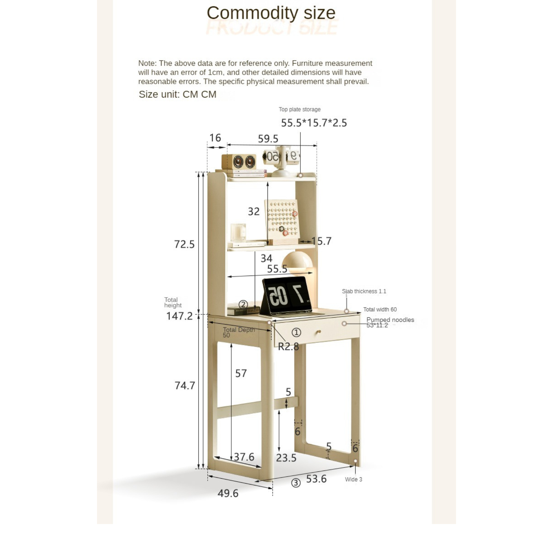 Poplar, Solid Rubberwood Rock Board Desk Bookshelf Integrated White Cream
