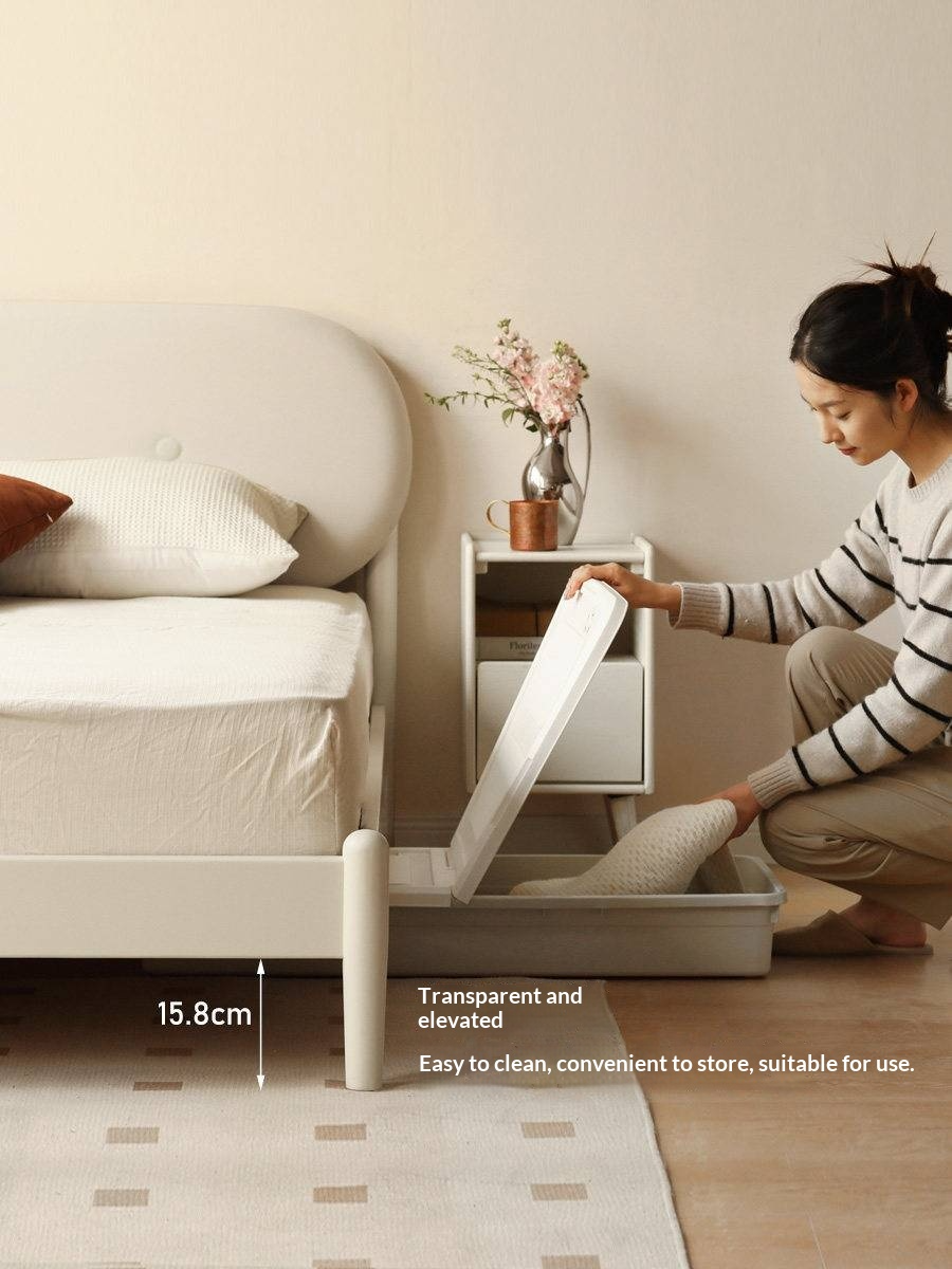 Poplar Solid Wood Bed — Upholstered with Fabric, Creamy Lambswool Soft Backrest