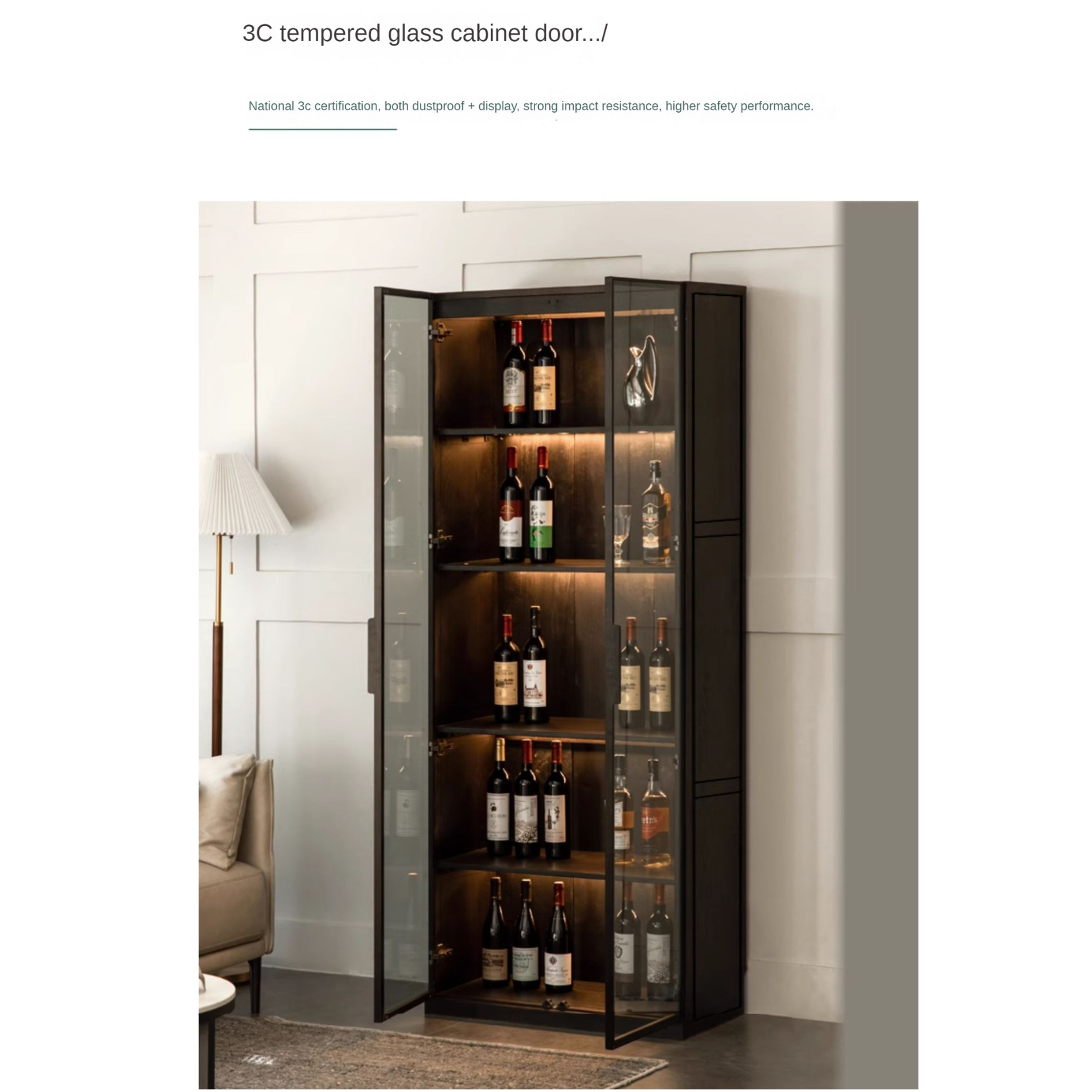 Oak Solid Wood Glass Door Display Wine Cabinet
