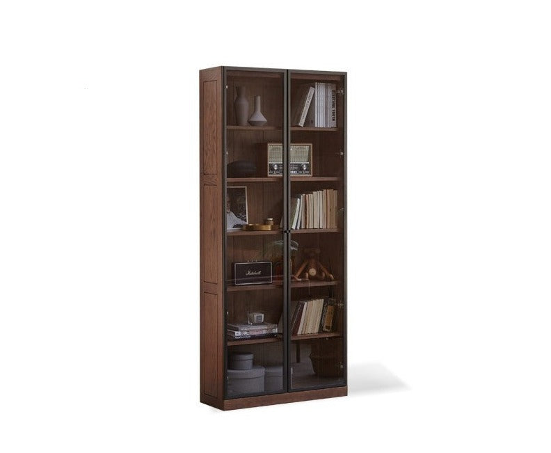 Solid Rubberwood, Oak Solid Wood Bookcase Modern With Glass Door