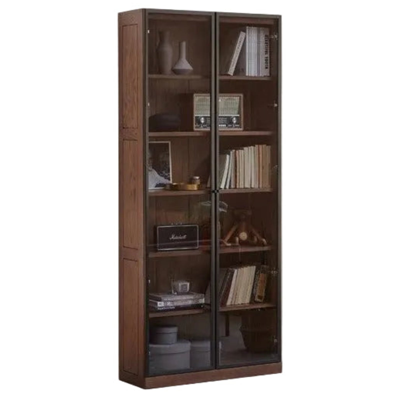 Solid Rubberwood, Oak Solid Wood Bookcase Modern With Glass Door