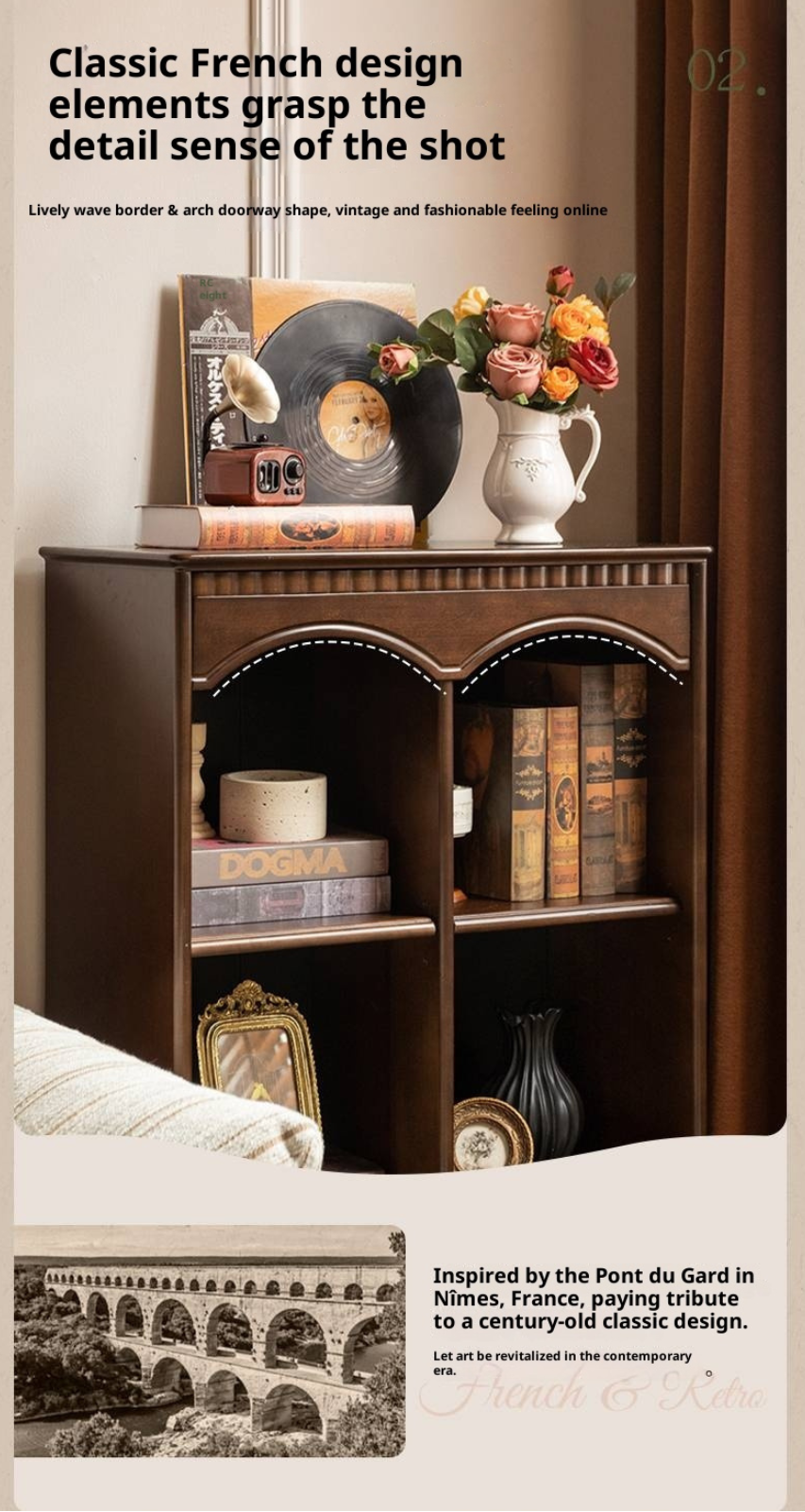 Poplar Solid Wood French Retro Side Cabinet