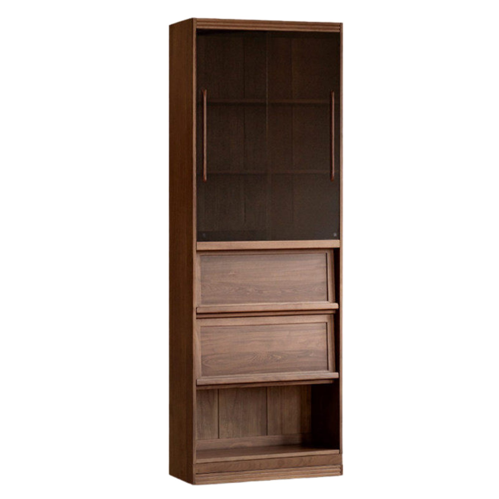 Black Walnut, Sandalwood Solid Wood Light Luxury Combined Bookshelf With Seat