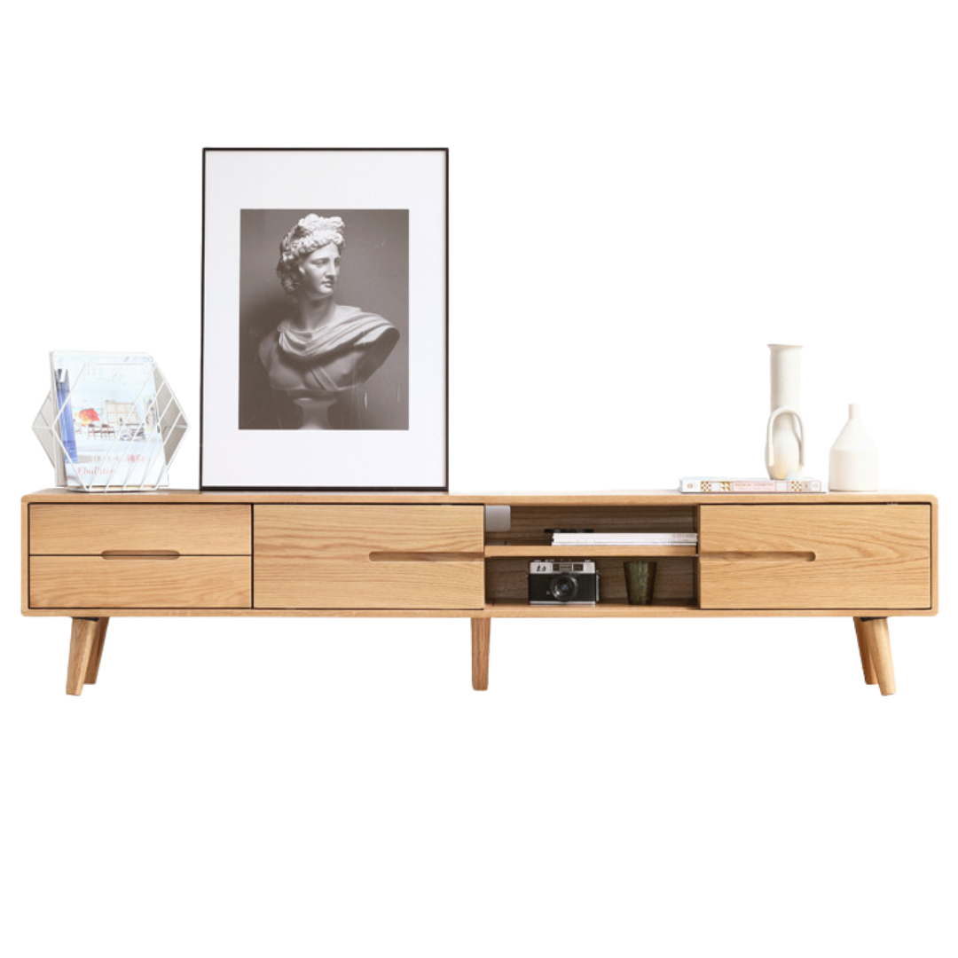 Oak Solid Wood TV Stand Sliding Doors: