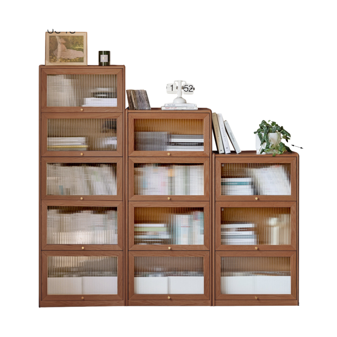 Oak Solid Wood Flip-Up Door Bookcase Combination Cabine
