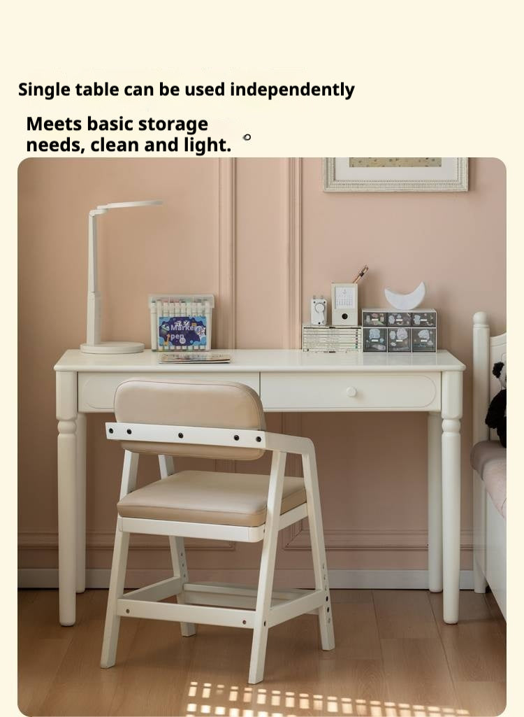 Rubber Solid Wood Cream Style Children's Desk.