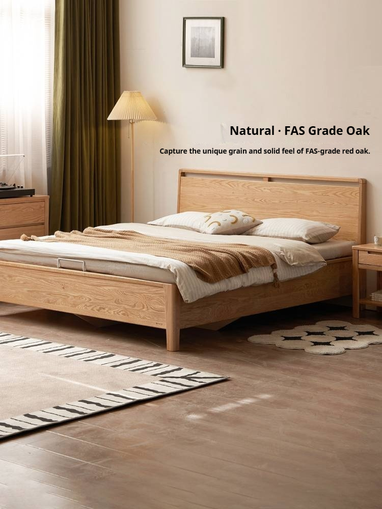 Oak Solid Wood High Box Bed in Modern Minimalist Design