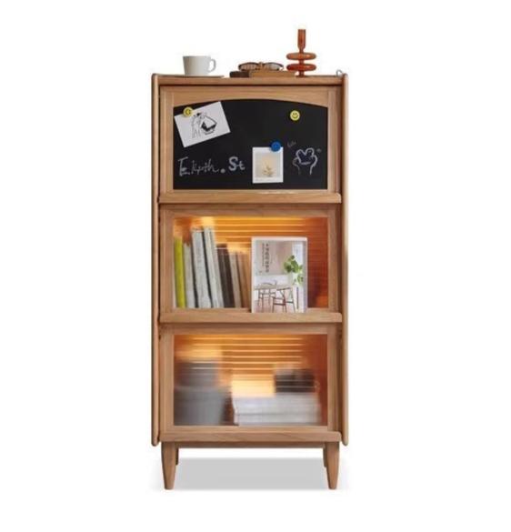 Cherry, Oak Solid Wood Japanese Flip Glass Door Bookcase