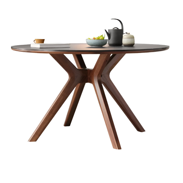 Black Walnut Solid Wood Rock Board Round Table With Turntable