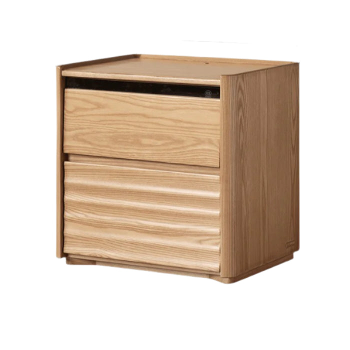 Ash Solid Wood Modern Lighted Nightstand.