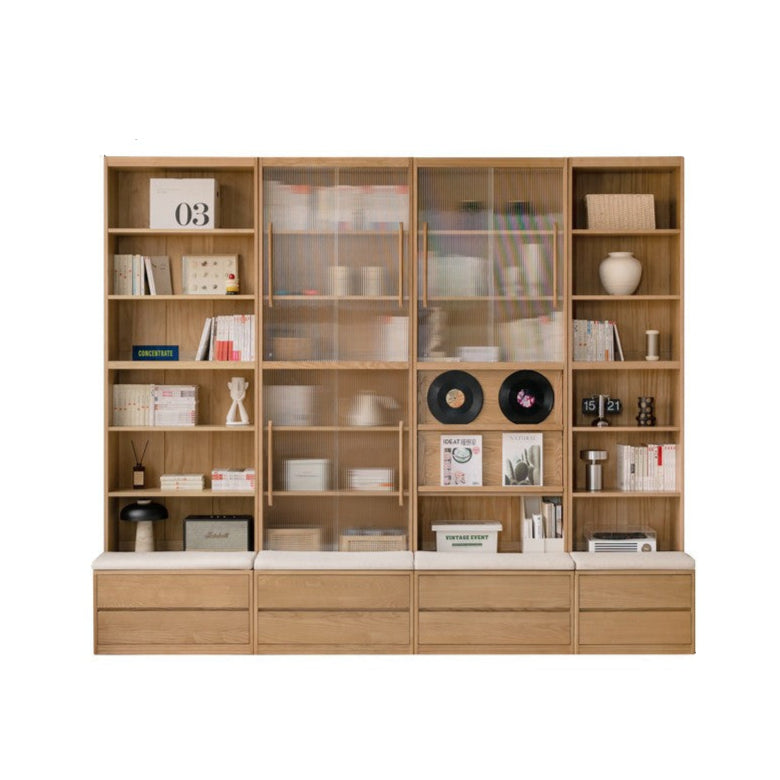 Ash, Oak Solid Wood Modern Combination Bookcase Integrated Card Seat
