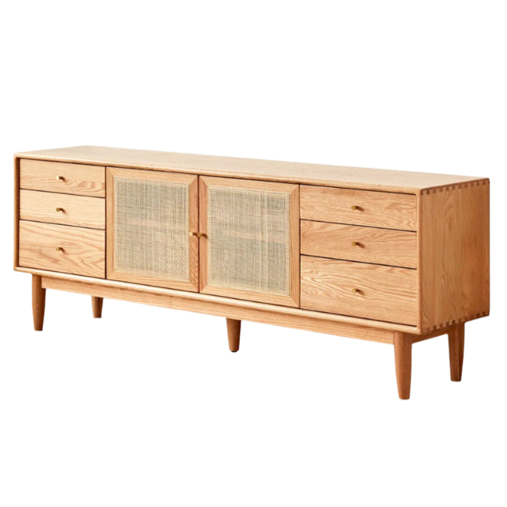 Oak Solid Wood Rattan Modern TV Cabinet.