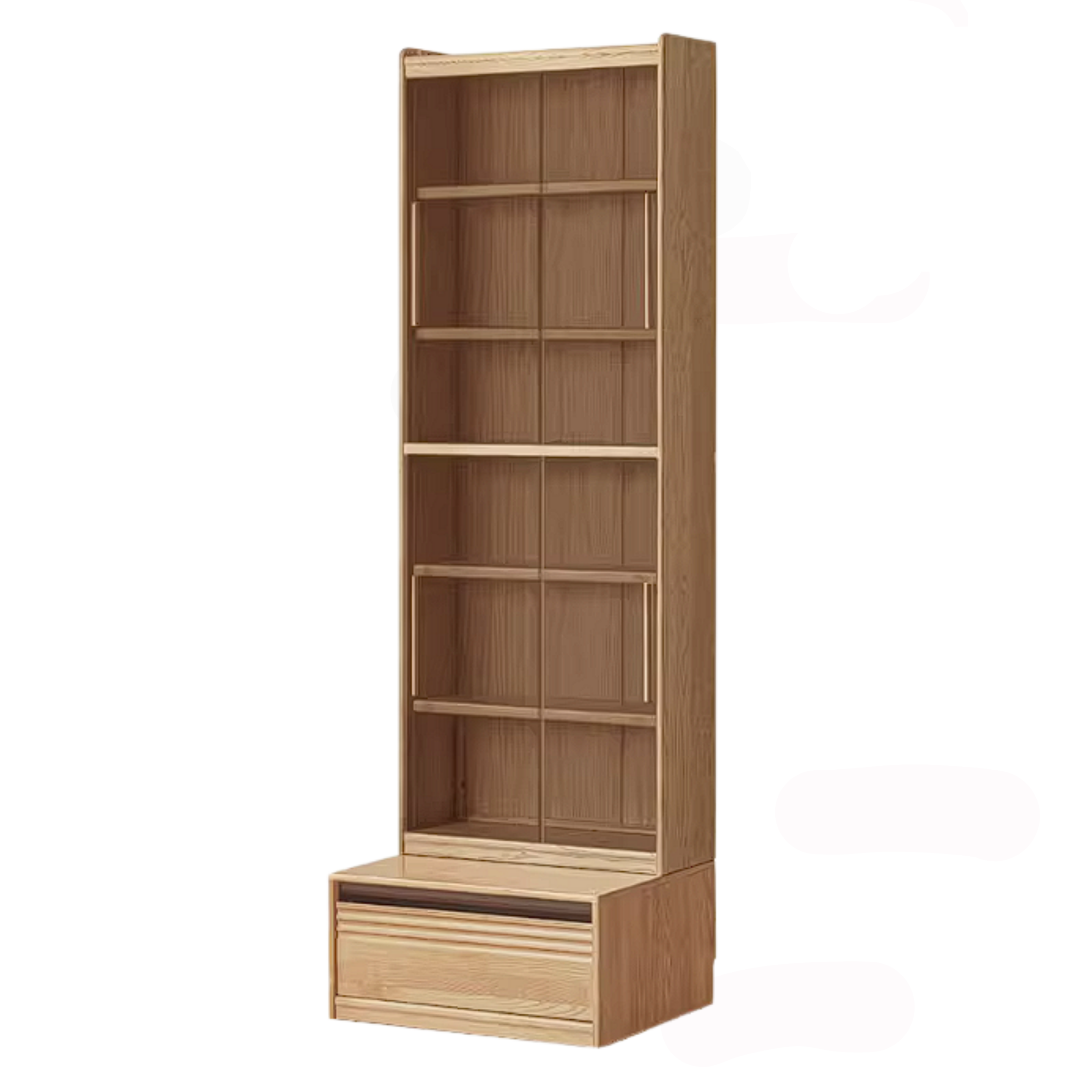 Ash Solid Wood Bookshelf with Wall Mounted Display Cabinet Design