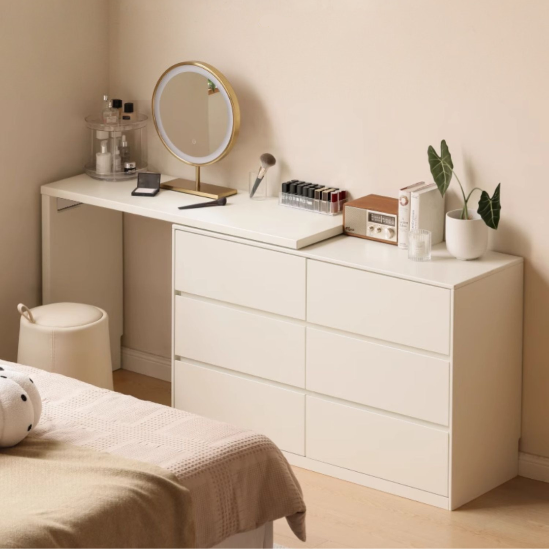 Poplar Solid Wood Cream Style Telescopic Dressing Table.