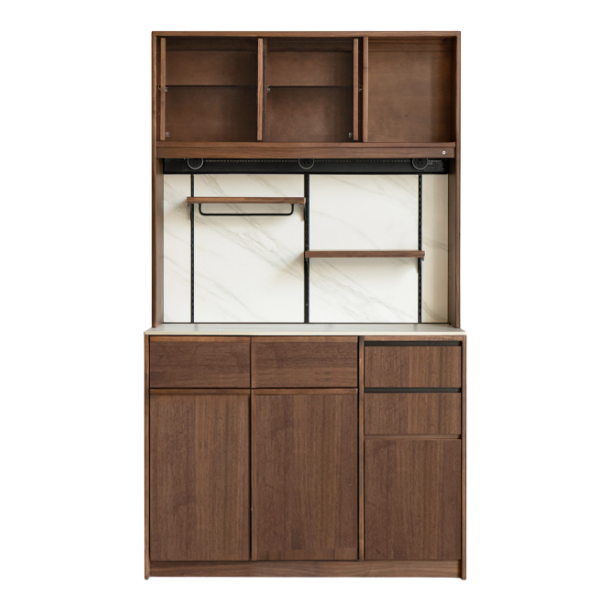 Black Walnut, Sandalwood Solid Wood Dining Cabinet Antique Style Rock Board