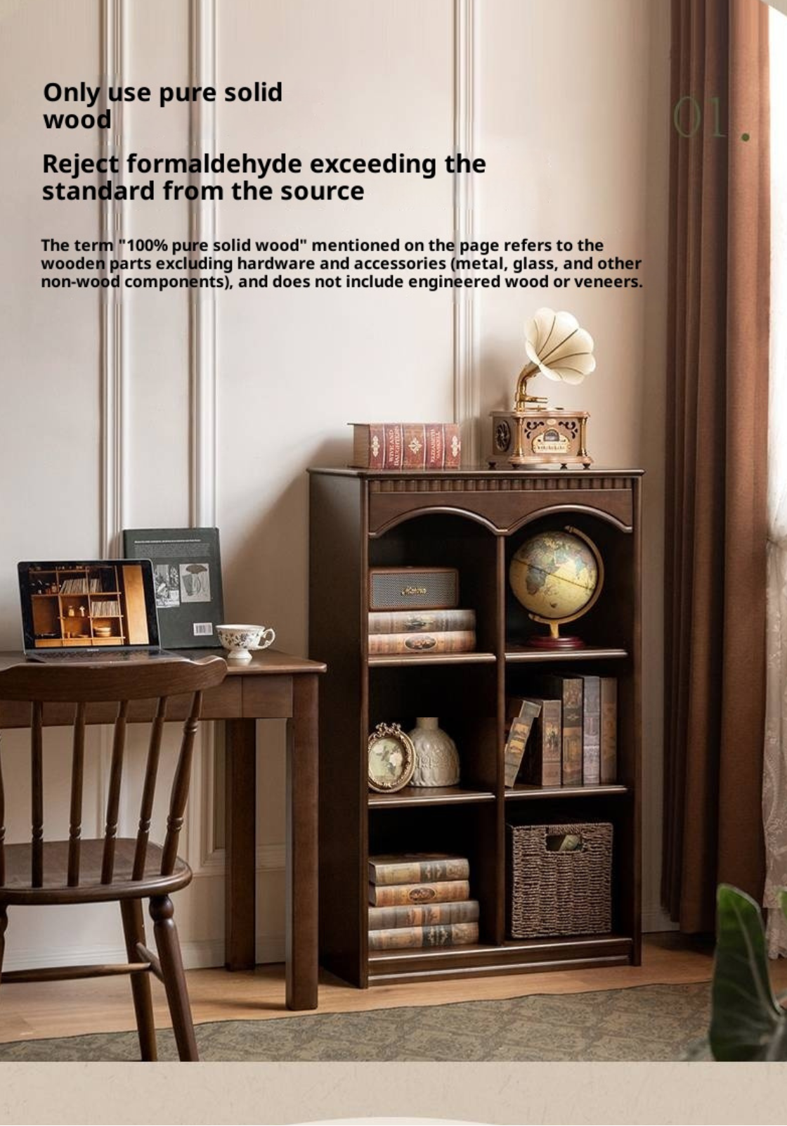 Poplar Solid Wood French Retro Side Cabinet.