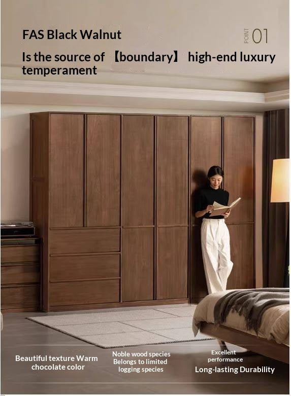 Black Walnut Solid Wood Italian Light Luxury Wardrobe