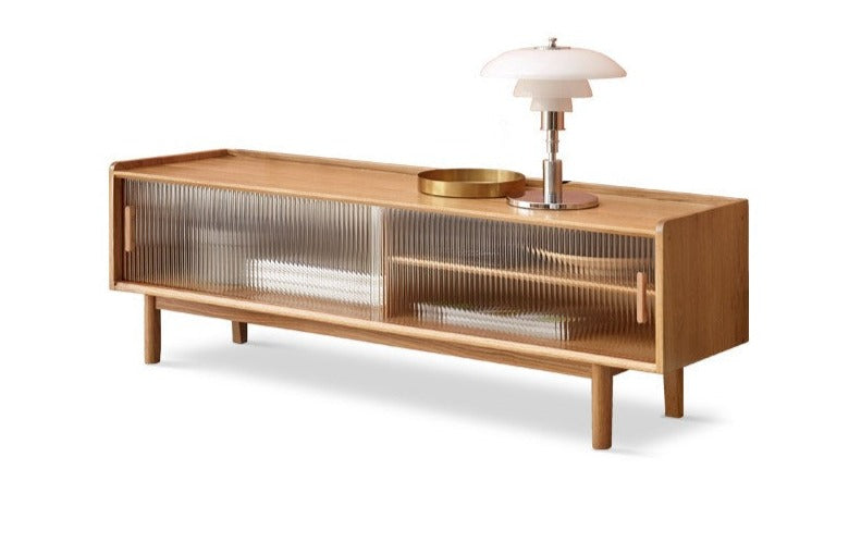 Oak solid wood TV stand sliding door"
