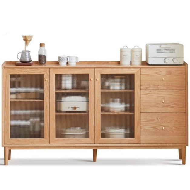 Oak, Ash, Black Walnut, Cherry, Beech Solid Wood, Solid RubberWood Ultra-thin Sideboard Sliding Door