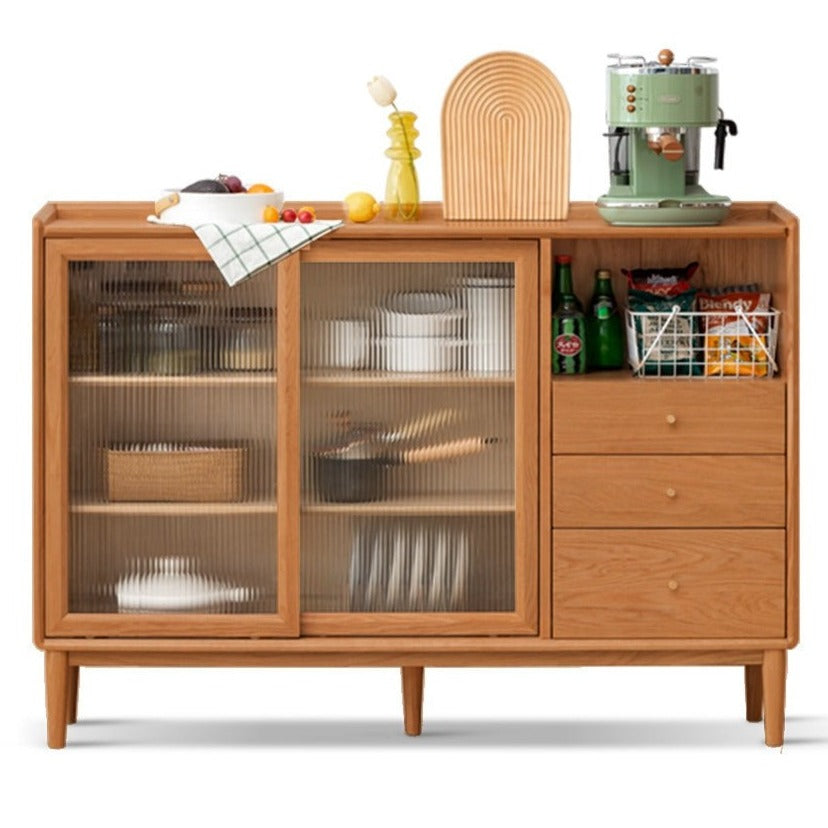 Oak, Ash, Black Walnut, Cherry, Beech Solid Wood, Solid RubberWood Ultra-thin Sideboard Sliding Door