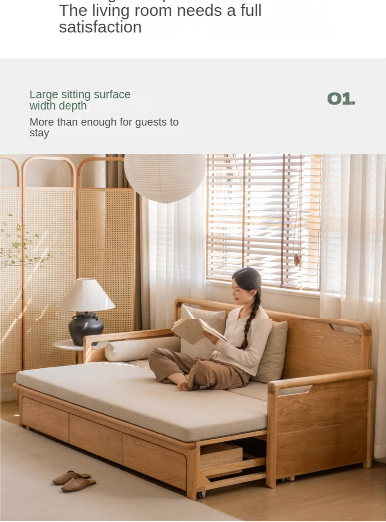 Oak Foldable Sofa Bed New Multifunctional Storage.