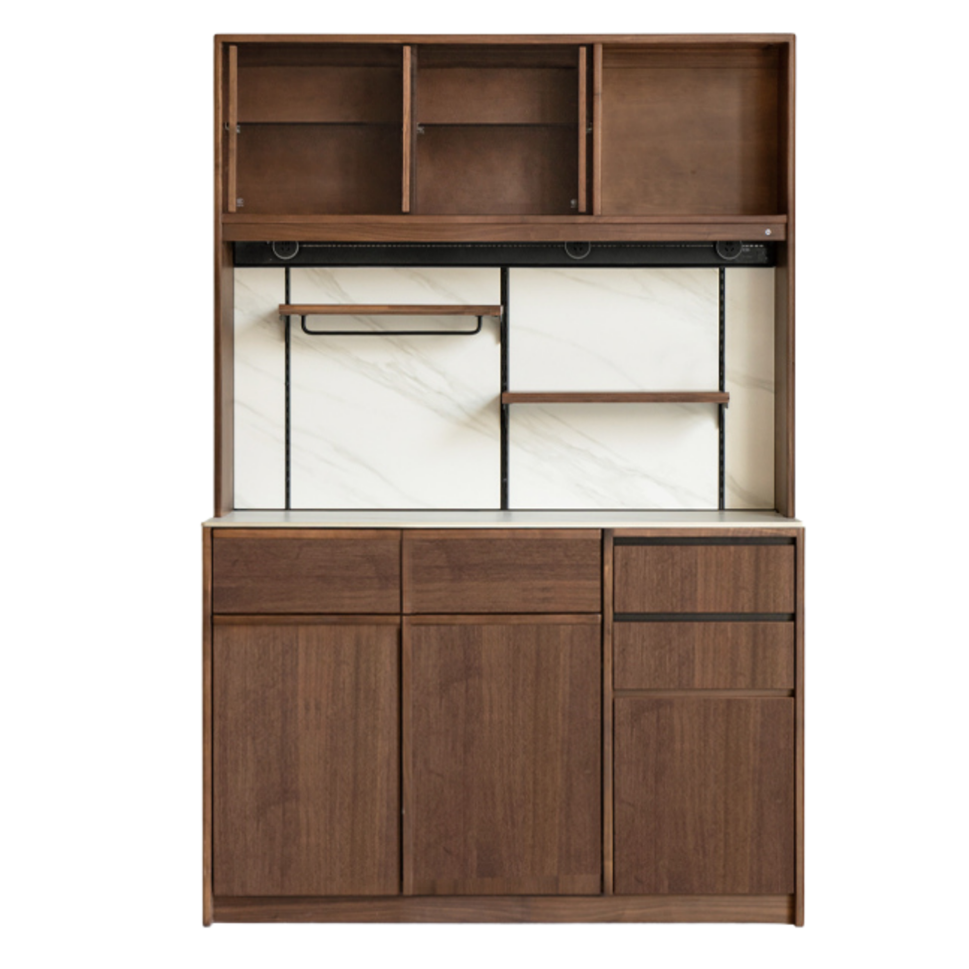 Black Walnut, Sandalwood Solid Wood Dining Cabinet Antique Style Rock Board