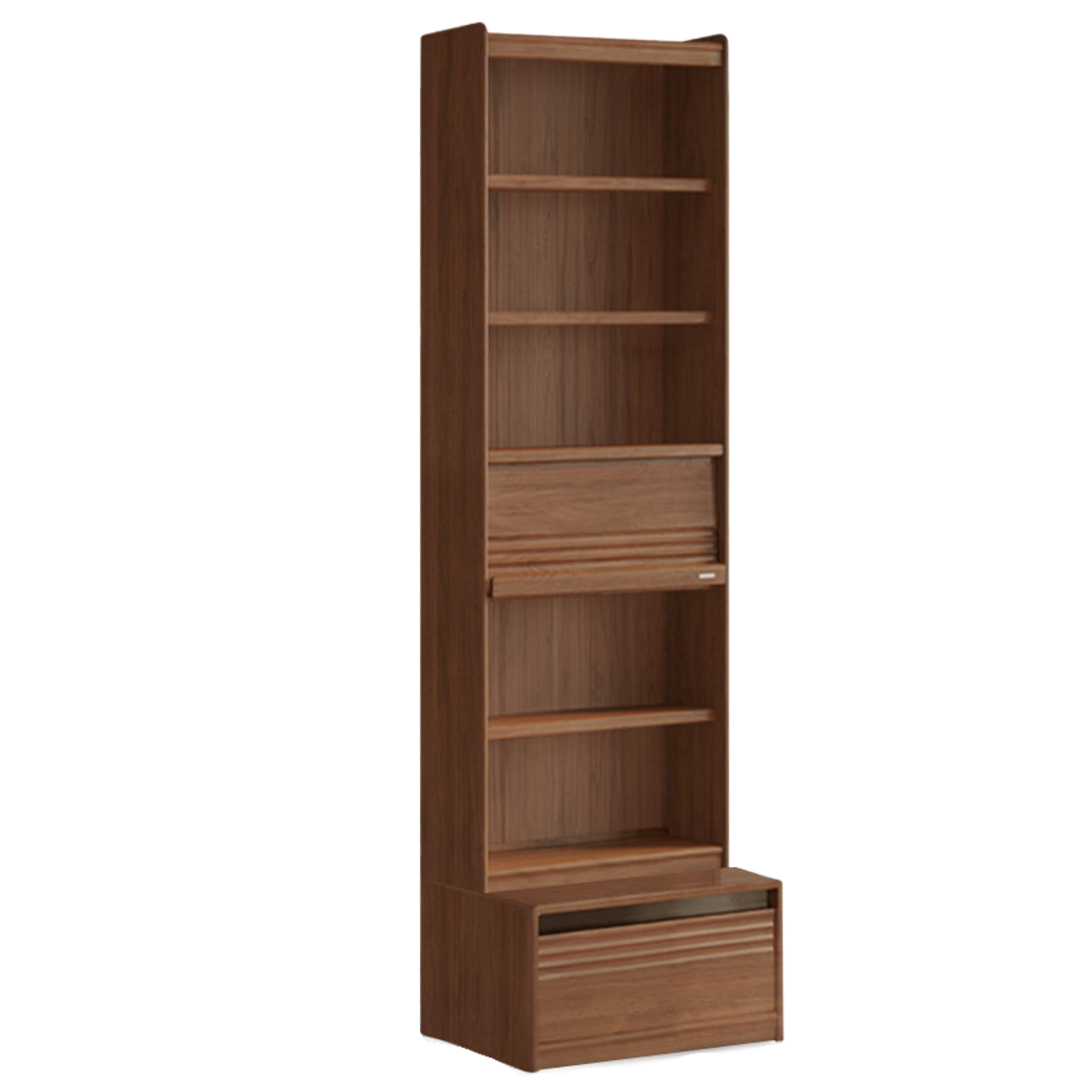 Black Walnut Solid Wood Integrated Wall Bookcase with Floor Display