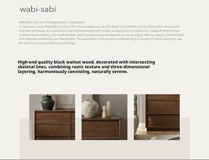 Black Walnut, Sandalwood, Oak Solid Wood Skeleton Line Chest of Drawers