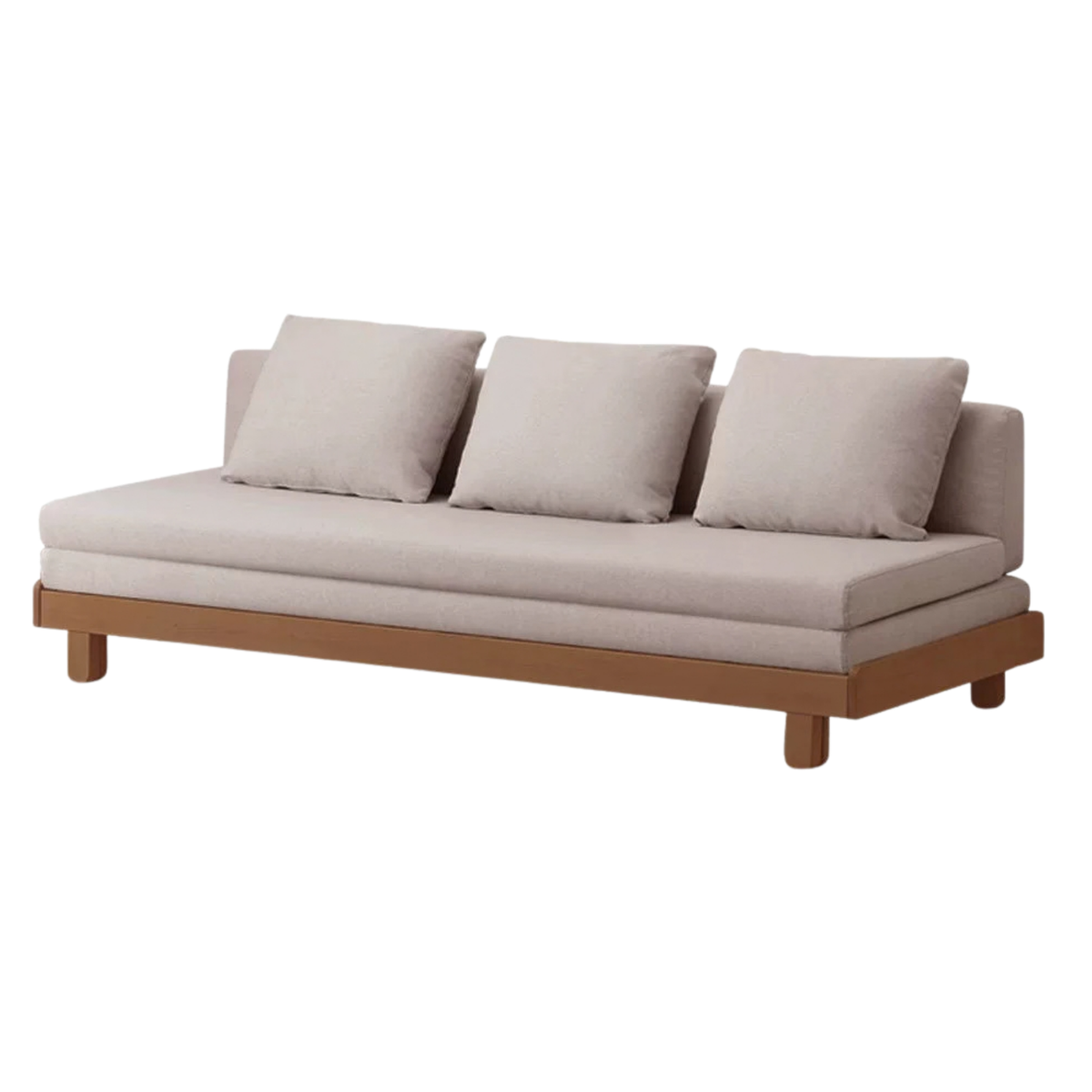 Beech Solid Wood Armless Wood Frame Futon Sofa with Slatted Base