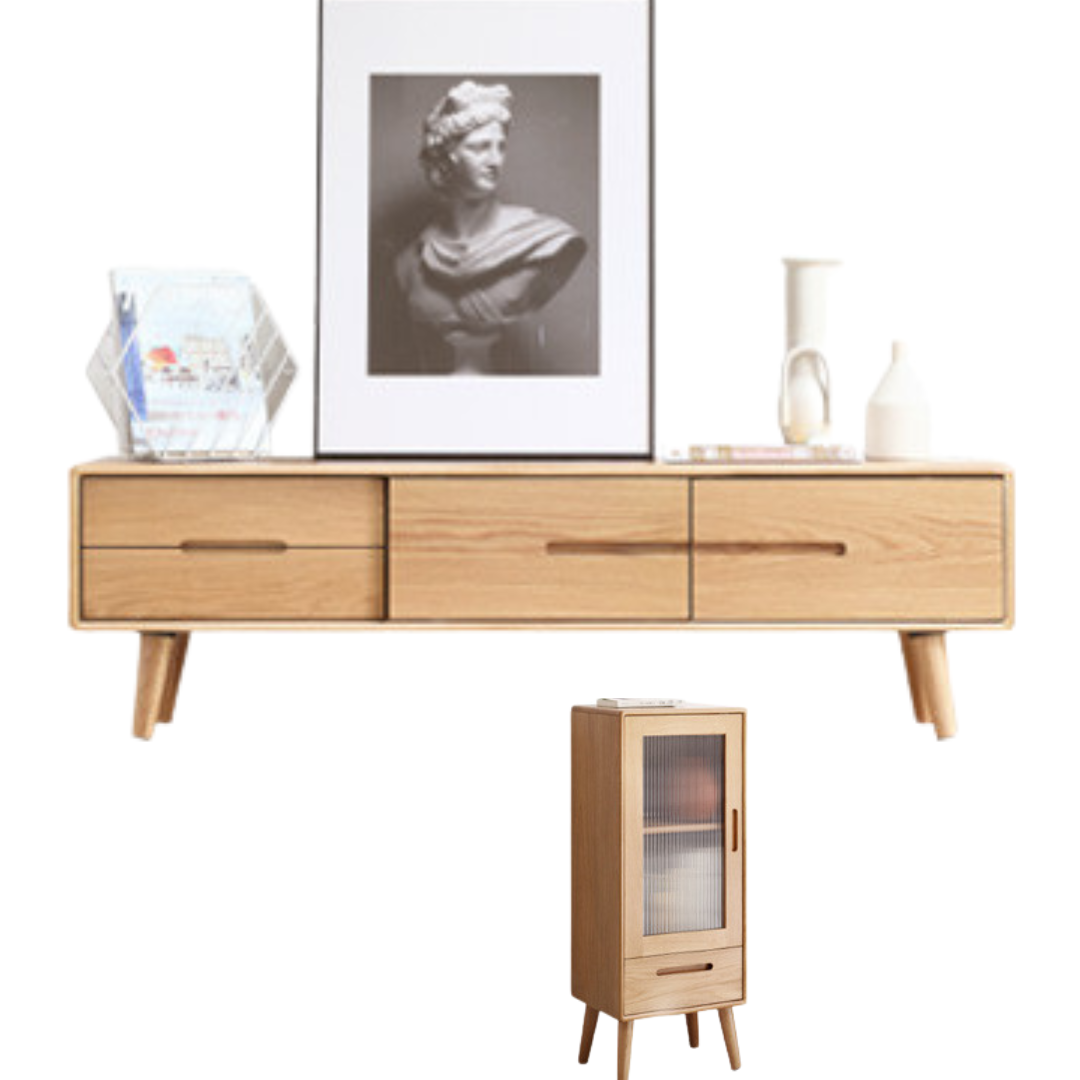Oak Solid Wood TV Stand Sliding Doors: