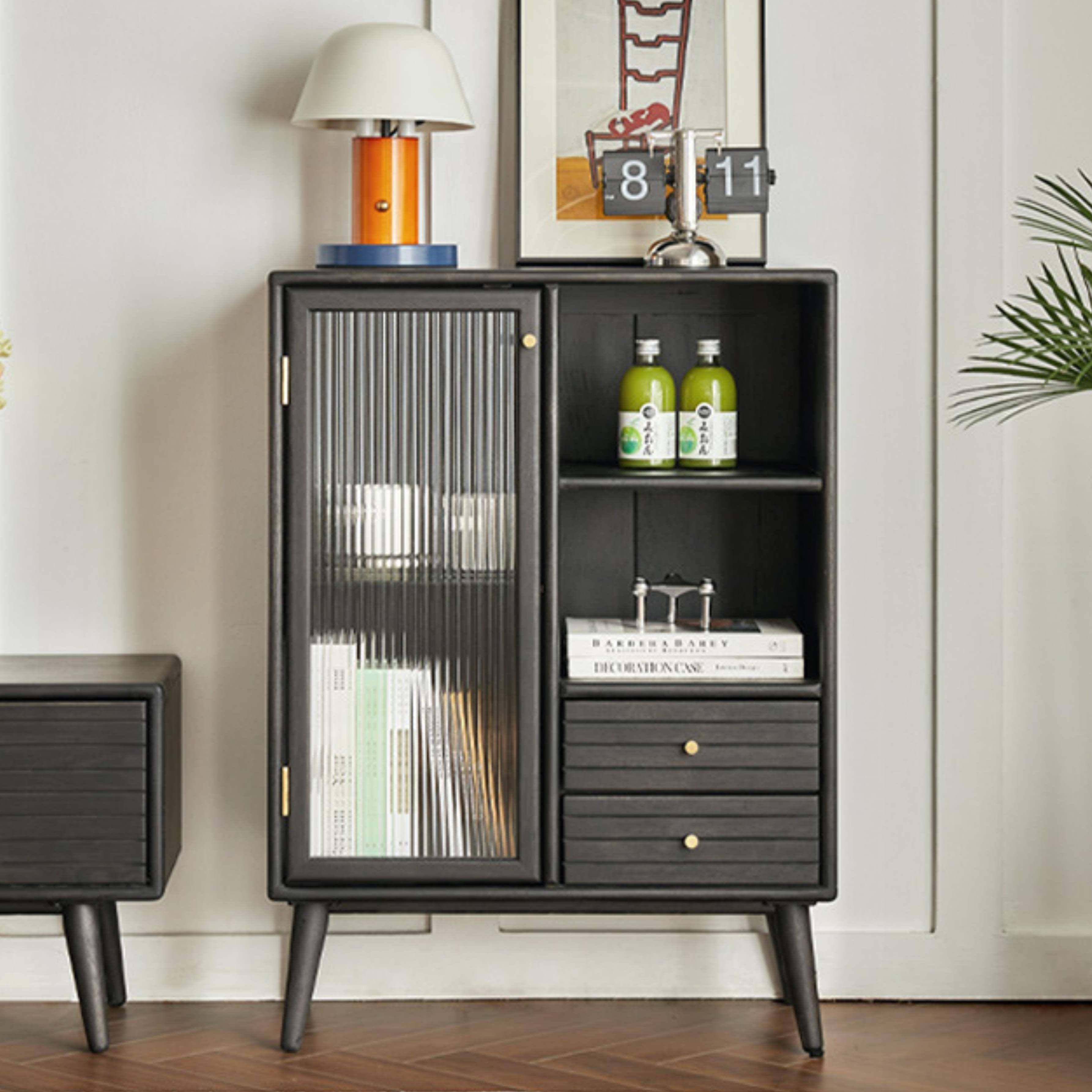 Rubber Solid Wood Nordic Black Modern Sideboard