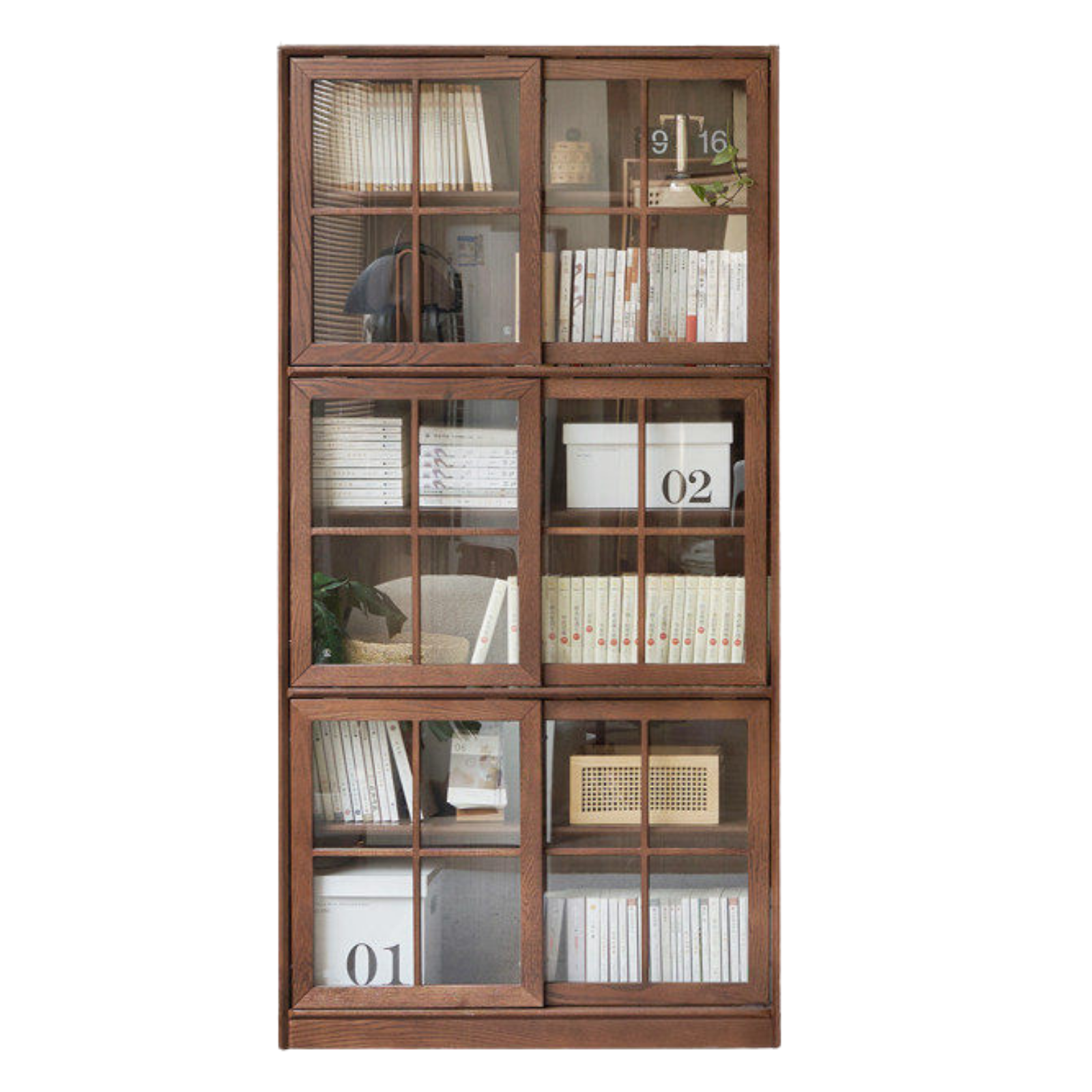 Black Walnut, Oak, Beech Solid Wood Sliding Door Bookcase