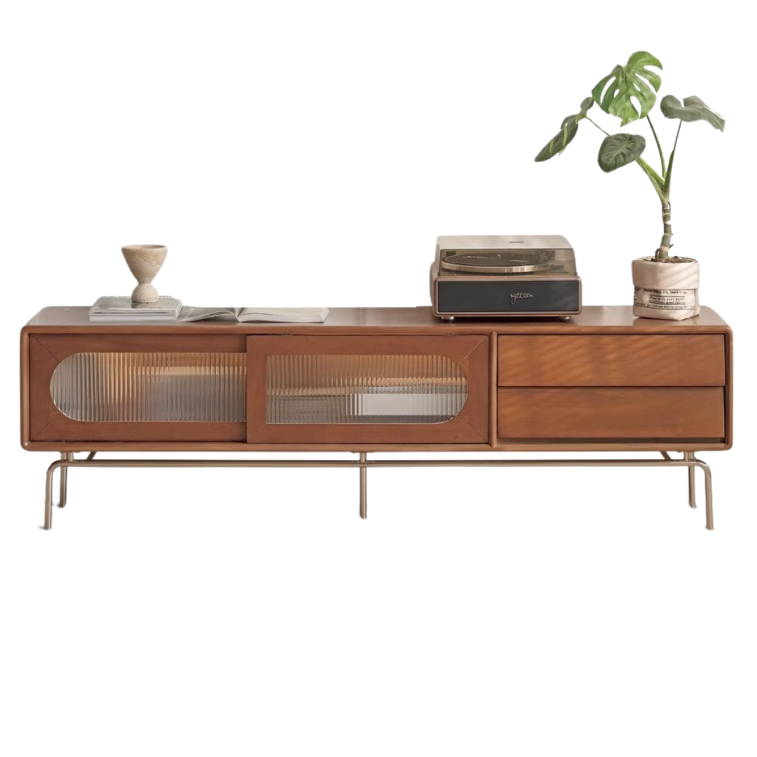 Oak, Poplar Solid Wood Light French TV Cabinet Sliding Door: