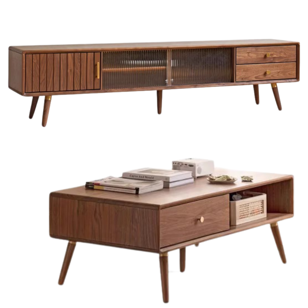 Black Walnut Solid Wood Nordic TV Cabinet.