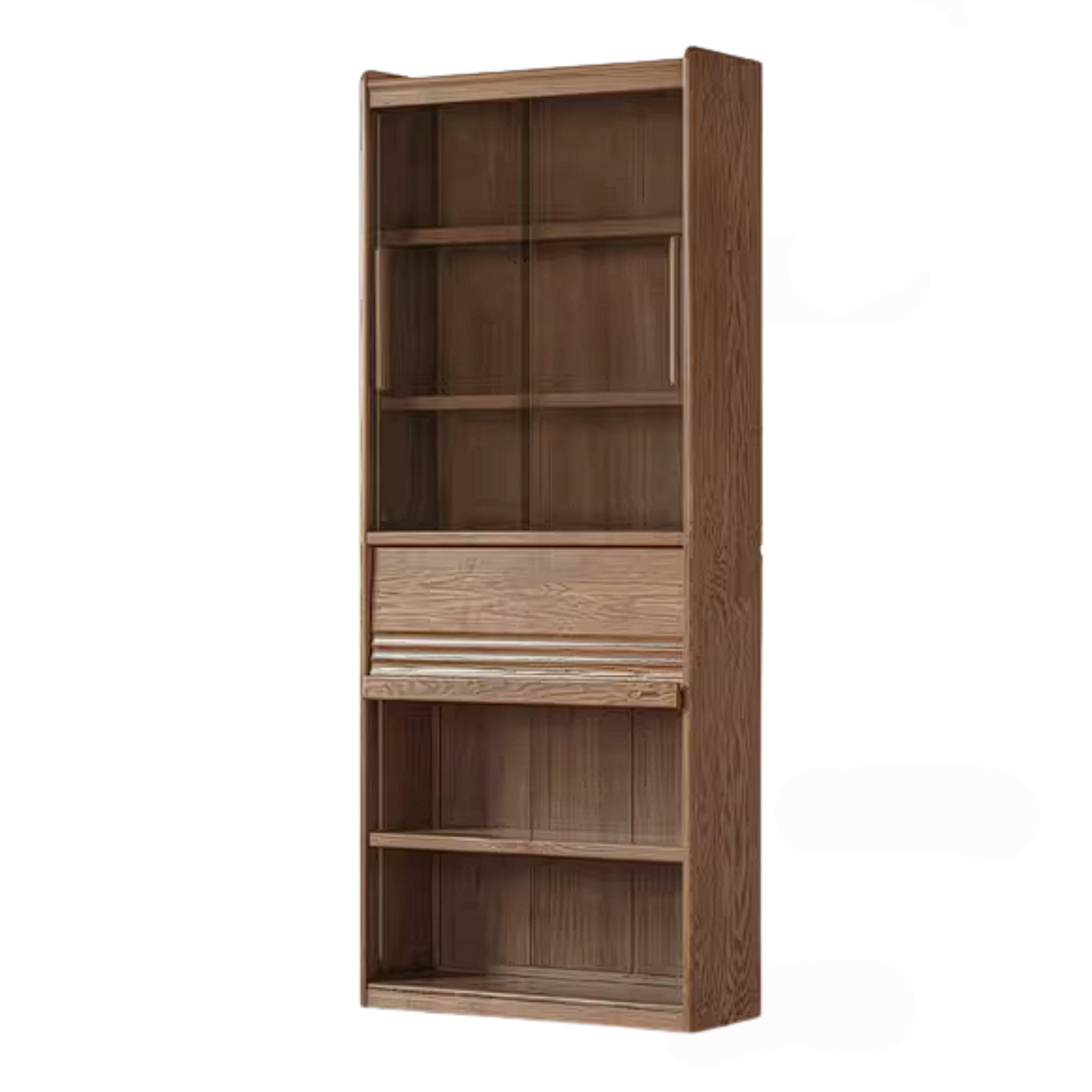 Ash Solid Wood Bookcase with Wall-Mounted Display and Storage Cabinet