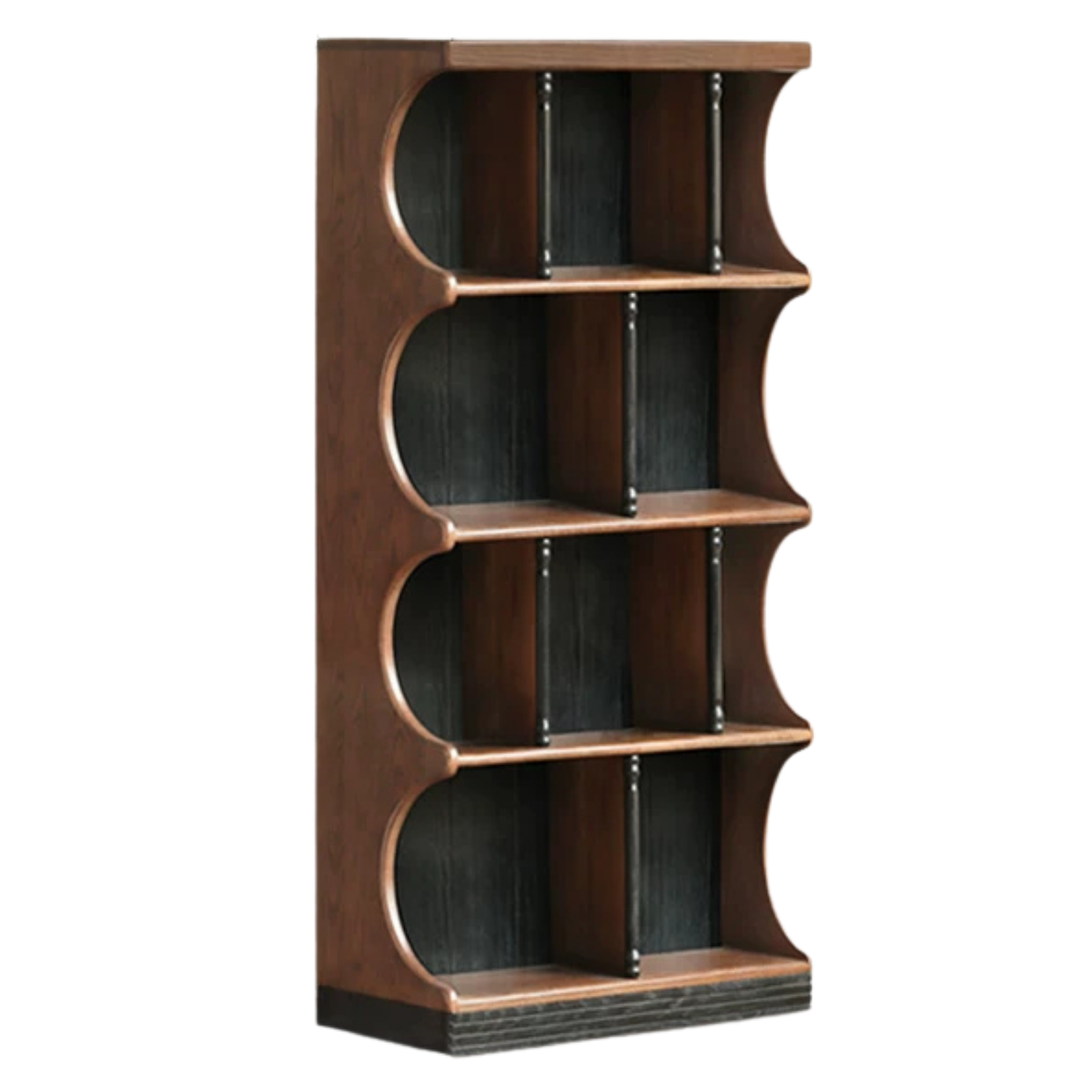 Oak, Black Walnut Solid Wood Etagere Bookcase with Scalloped Wave Shelf Design